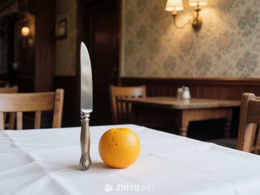 餐桌上的橙子与刀具 60