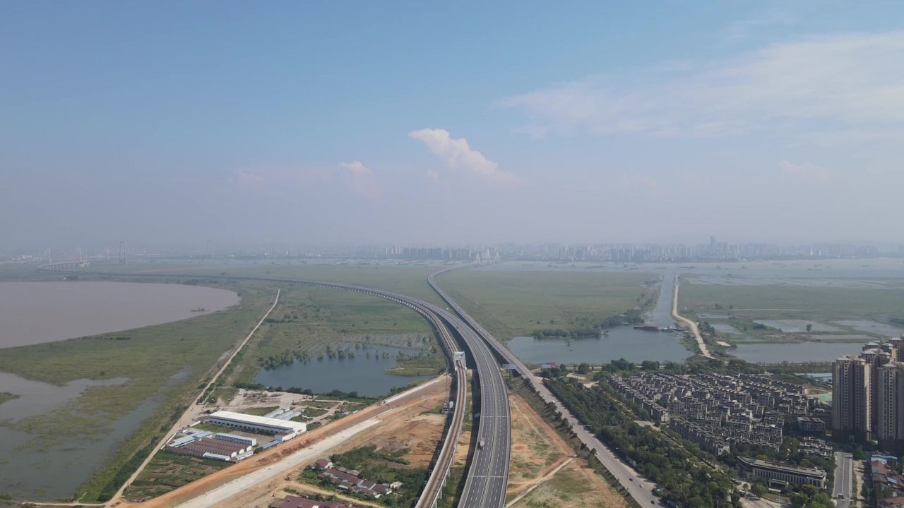 湖南 洞庭湖 高速公路 航拍