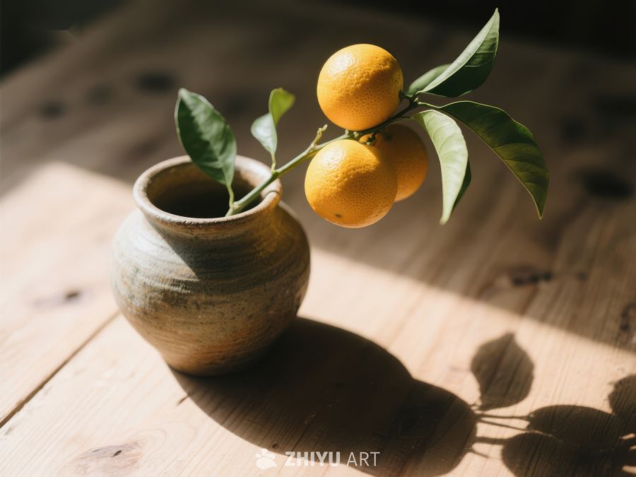 橙子枝条置于陶罐中 80