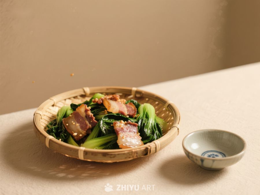竹篮盛装的蔬菜与肉片 1169
