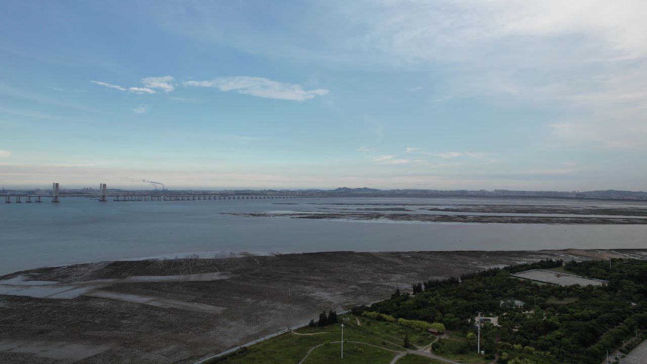 退潮后大海海浪沙滩航拍