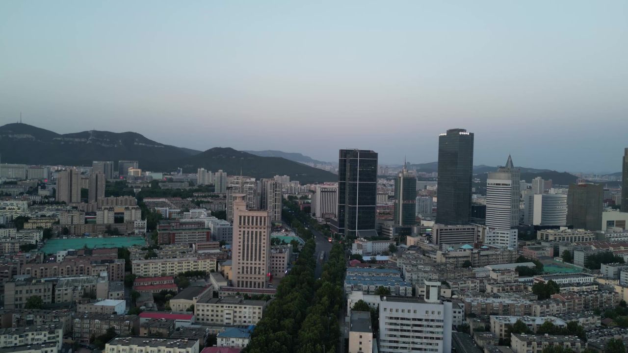  航拍山东济南城市建设济南清晨