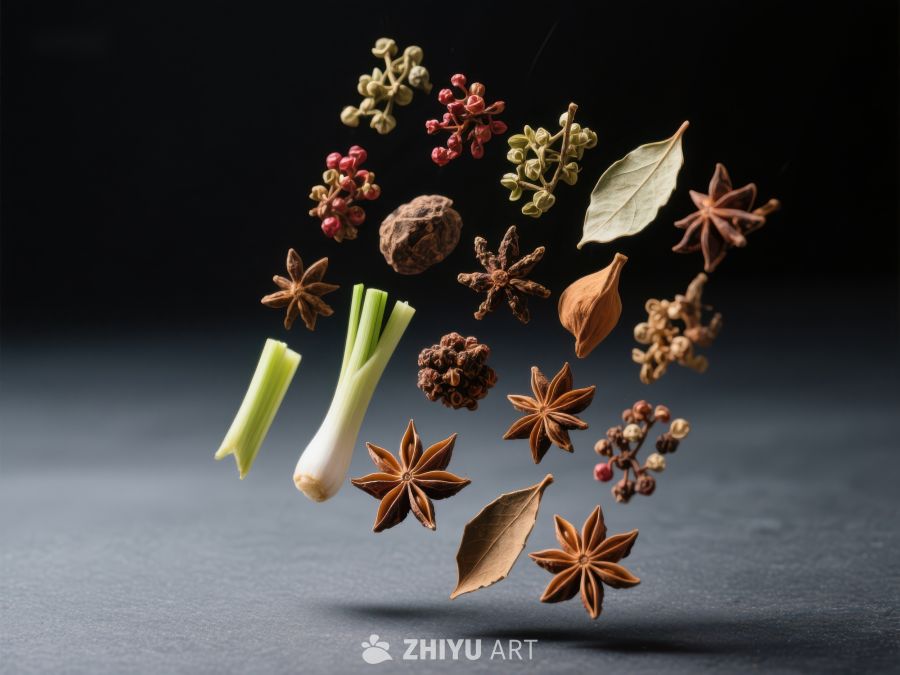 空中飘浮的香料与蔬菜 638