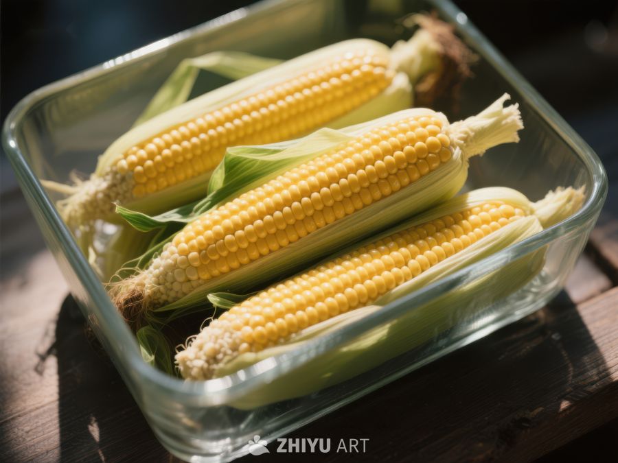 玻璃碗中的三根玉米 18