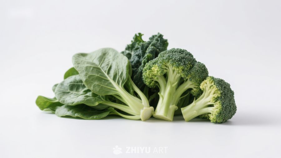 新鲜西兰花与青菜并置