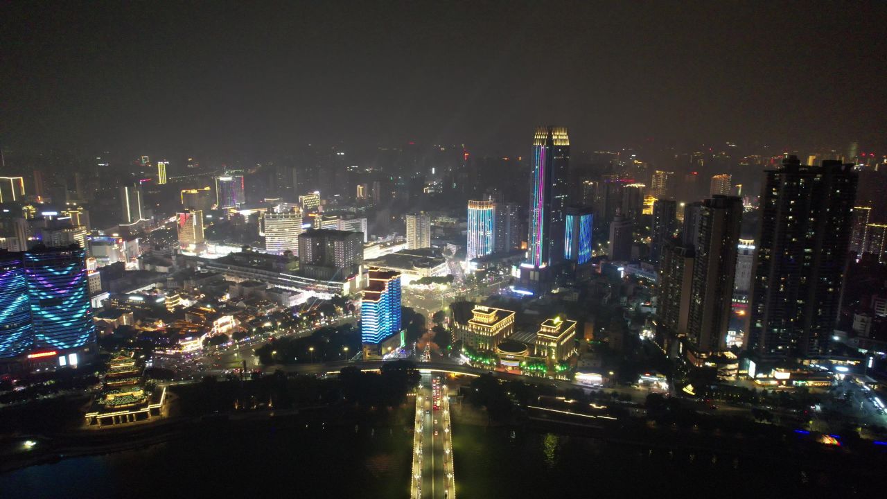 广西南宁城市夜景灯光交通航拍