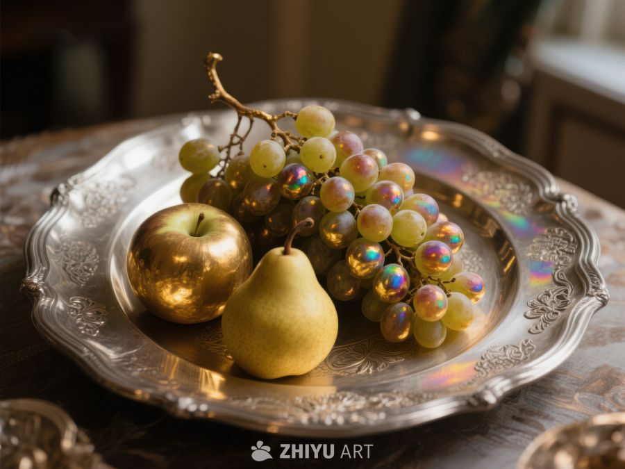 银盘上的金色水果静物 745