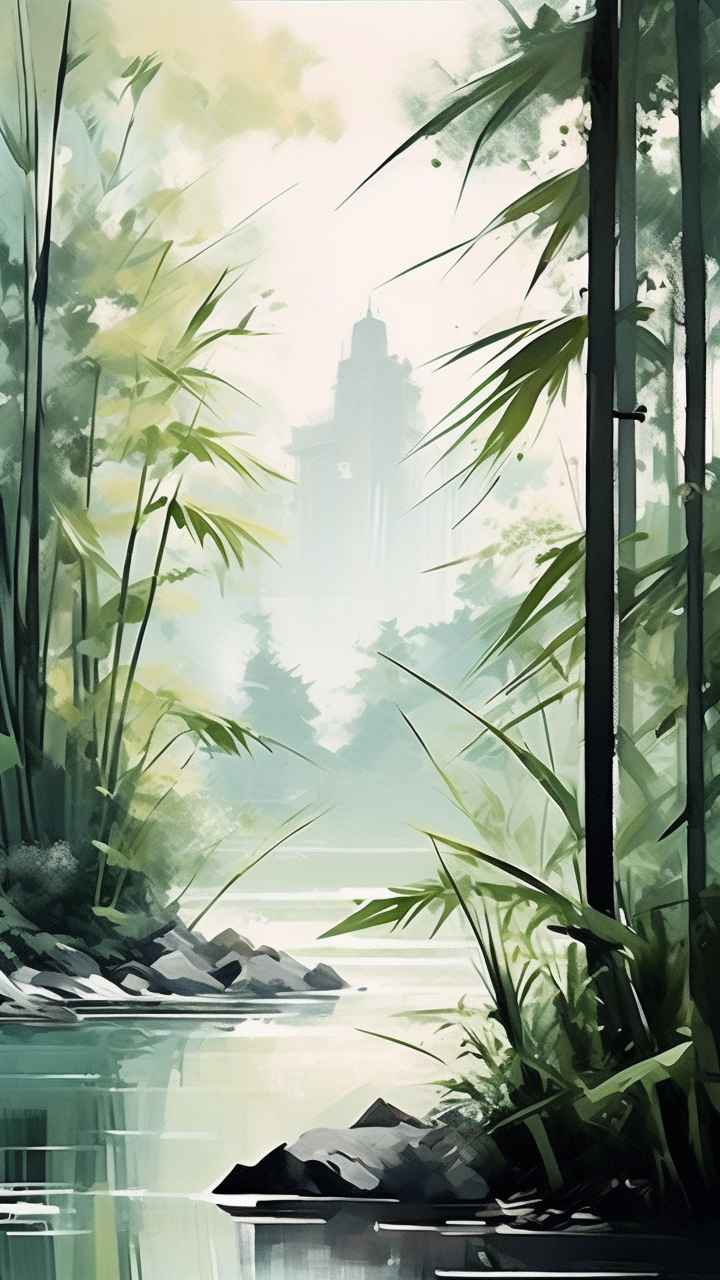 绿竹水墨插画背景图 15