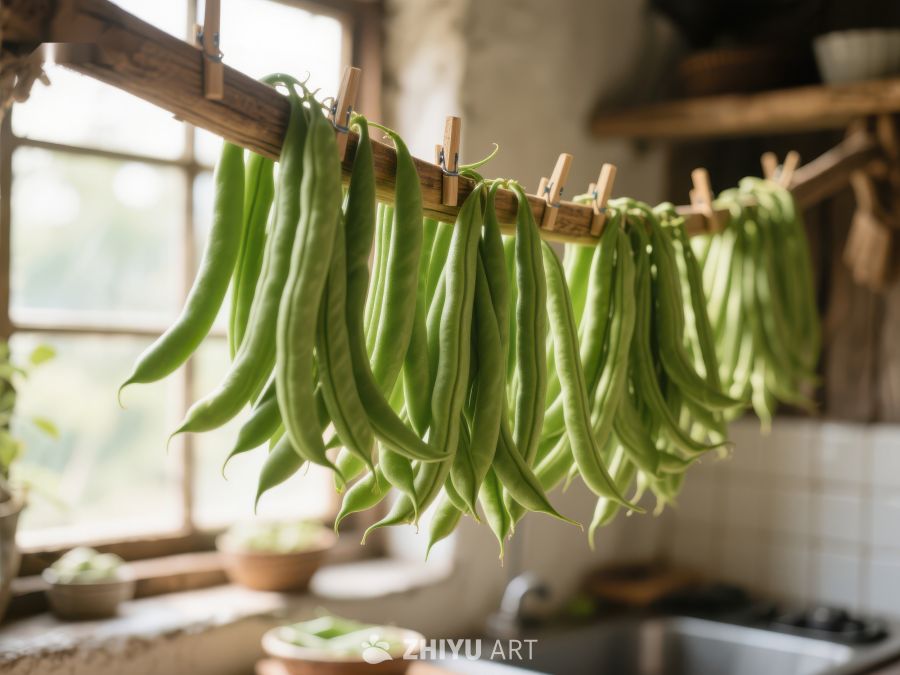 新鲜豆角悬挂晾晒 424