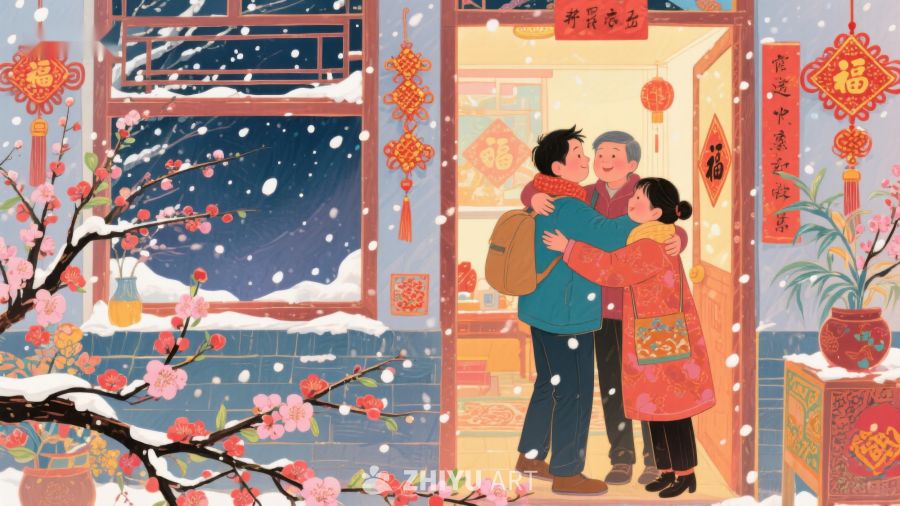 冬日雪夜，家人温馨团聚 188