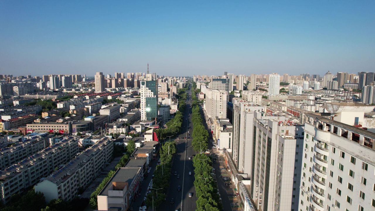 山东潍坊城市风光交通城市大景高楼建筑航拍 