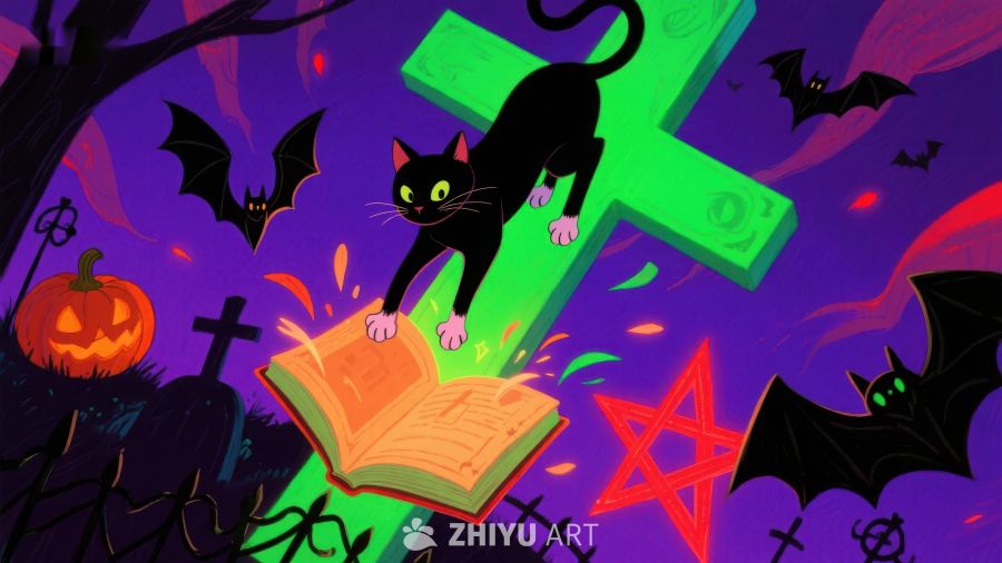 万圣夜黑猫与魔法书