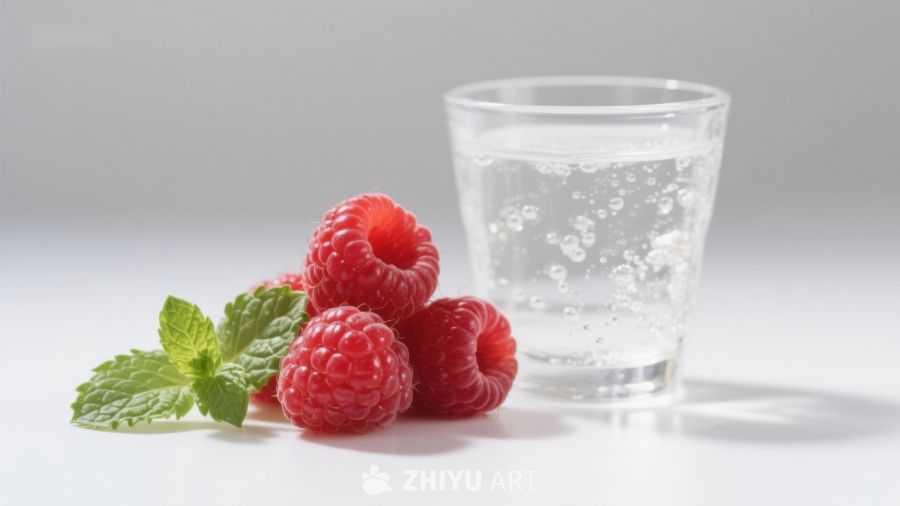 气泡水与新鲜覆盆子 335