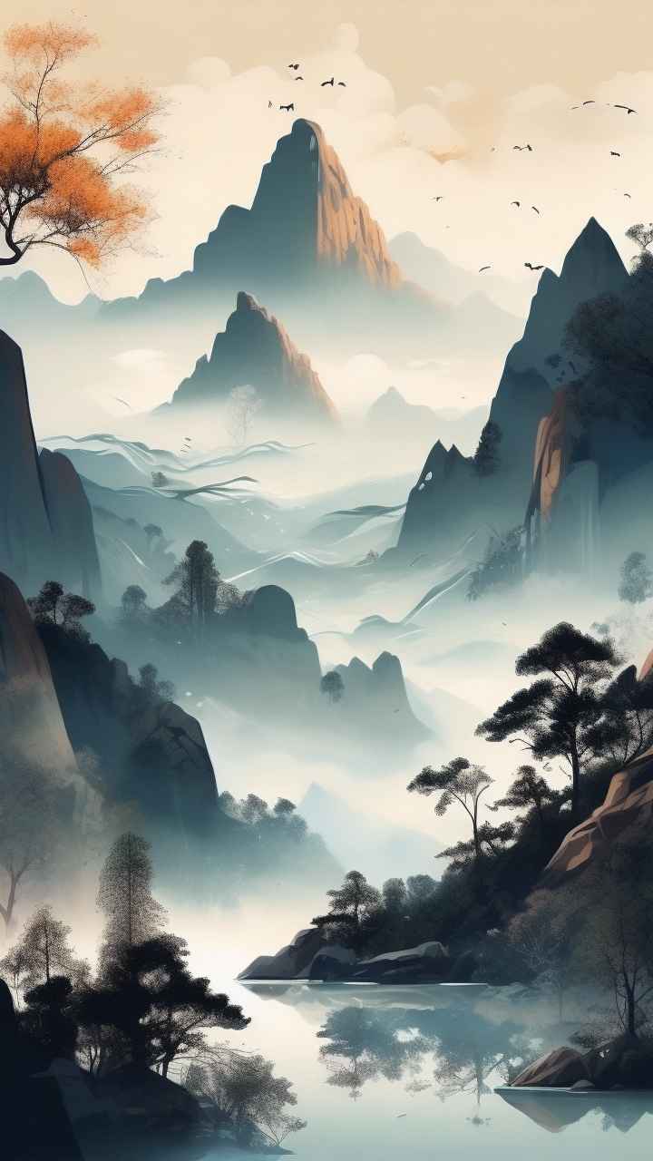 国潮山水插画风景图 28