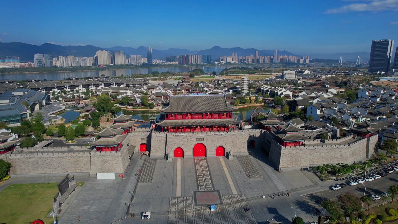 航拍福州闽越水镇景观 1
