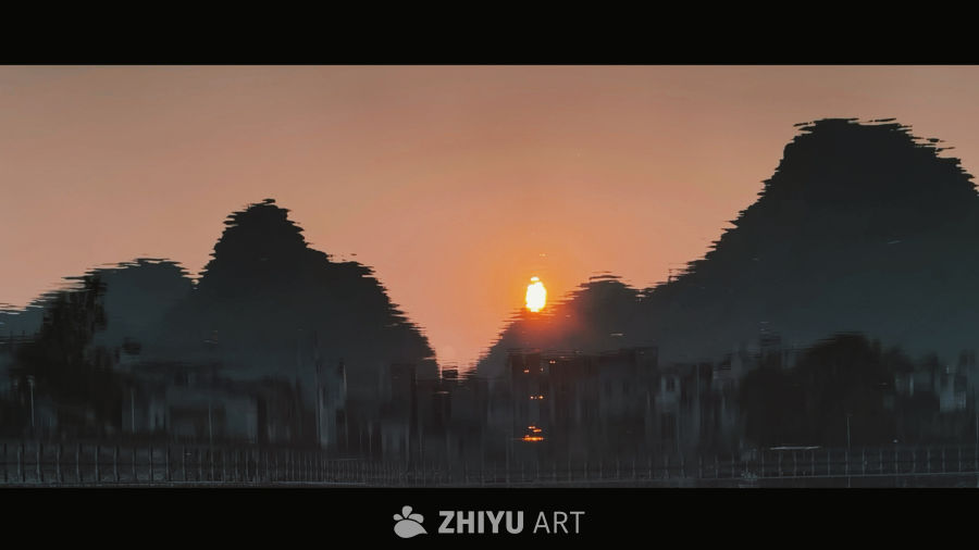城市日落倒影