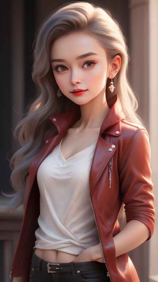 红色皮衣大美女