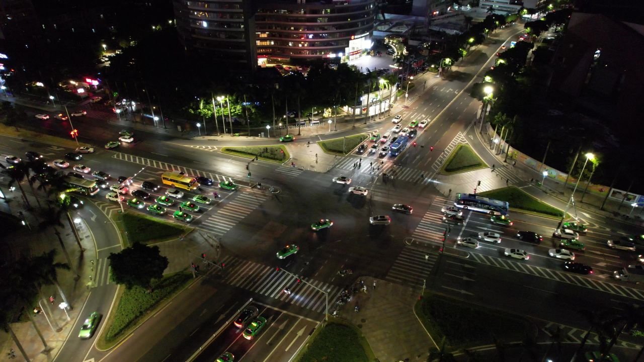 广东珠海城市夜景交通航拍