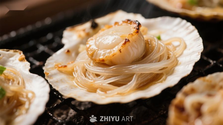 烤扇贝配粉丝，美味海鲜料理