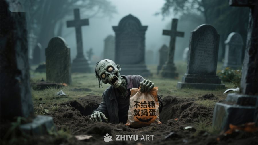 墓地僵尸手持糖果袋