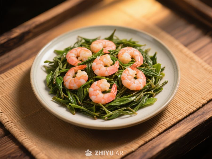 清炒虾仁配绿茶叶 855
