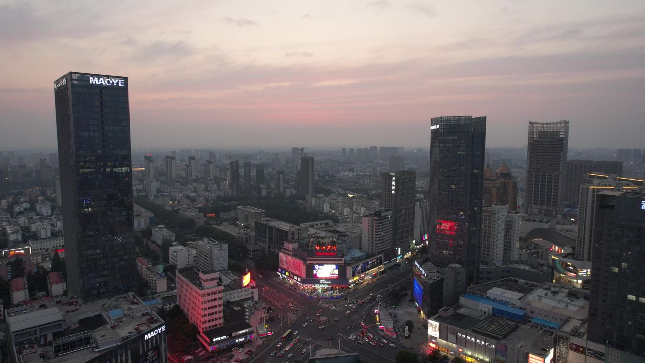 江苏宿迁城市日落晚霞夕阳西下航拍 