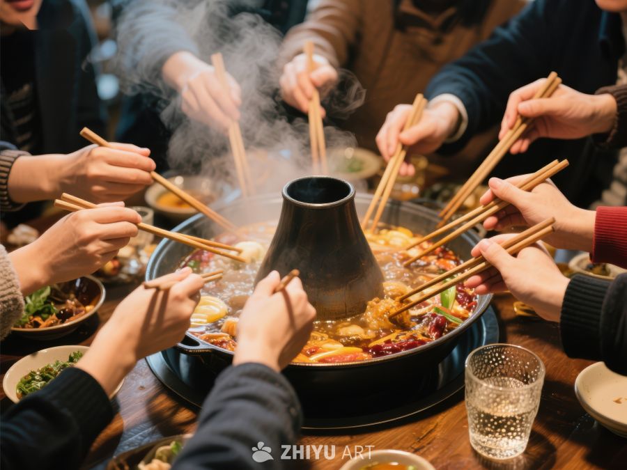 众人围桌享用火锅美食 876