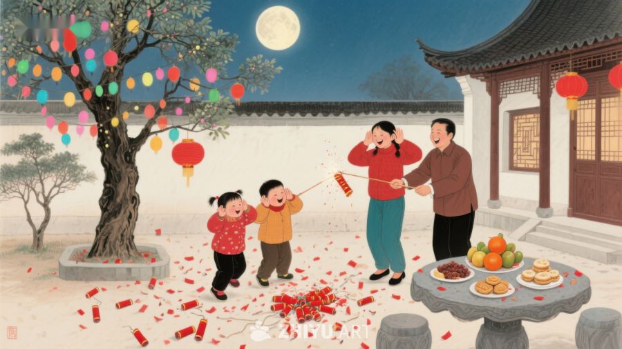 月下庭院，家人共庆佳节 133