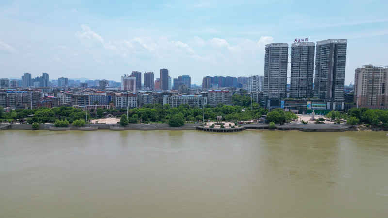 航拍湖北鄂州观音阁公园孙权广场