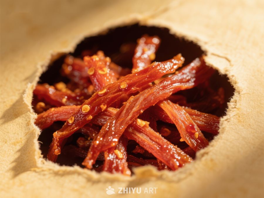 纸袋中的红色腌制肉干 1806