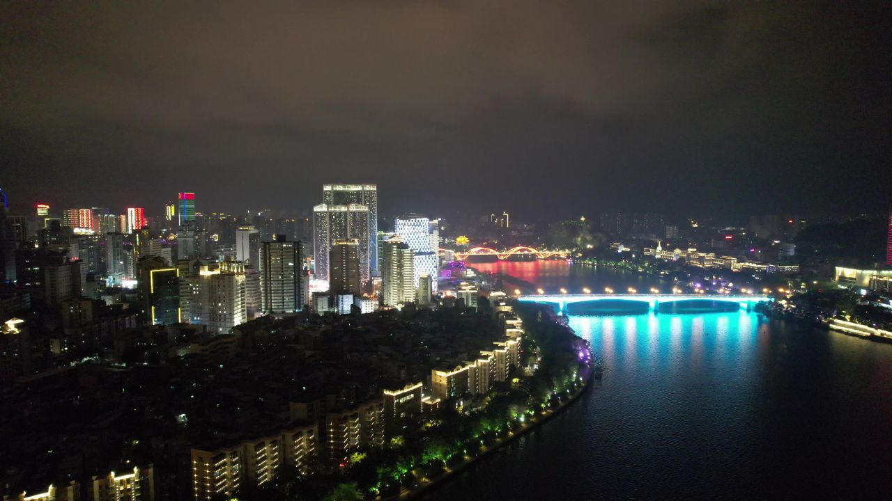 柳州夜景交桥梁航拍 