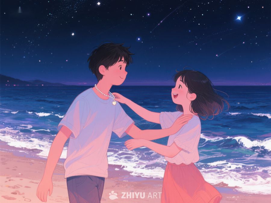 海边夜空下的温馨互动 276