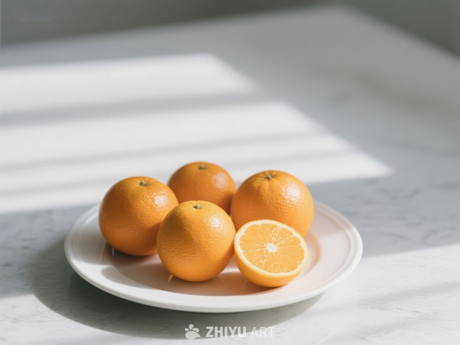 盘中橙子，阳光洒落 284