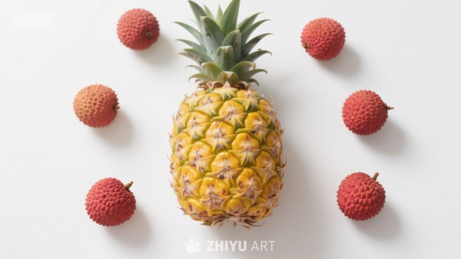 菠萝与荔枝的静物组合 17