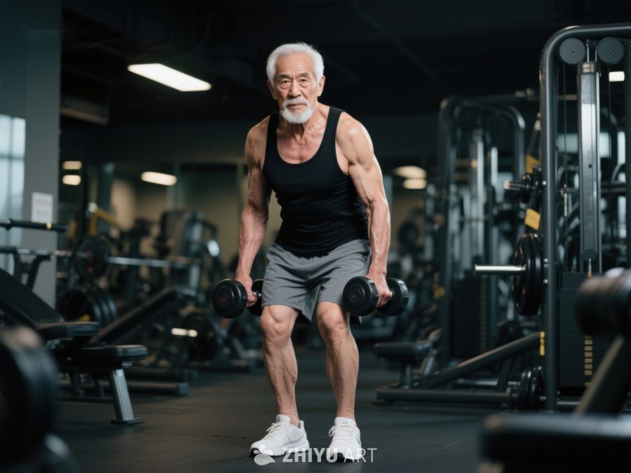 老年男性健身房举哑铃 205
