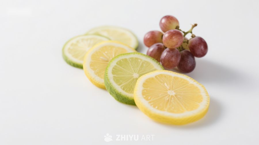 柠檬切片与葡萄的清新组合