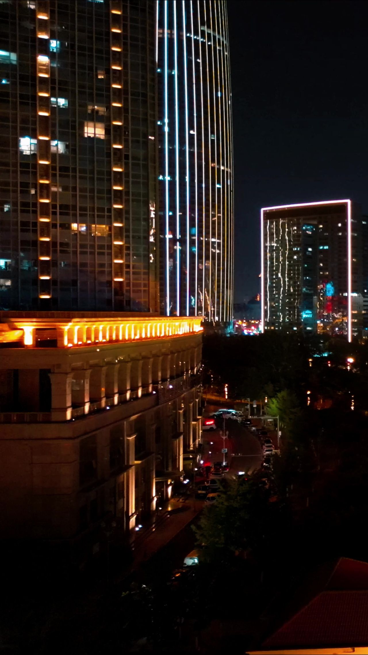 天津城市夜景灯光竖屏航拍 
