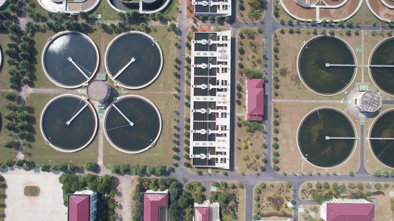 城市污水处理厂过滤航拍 