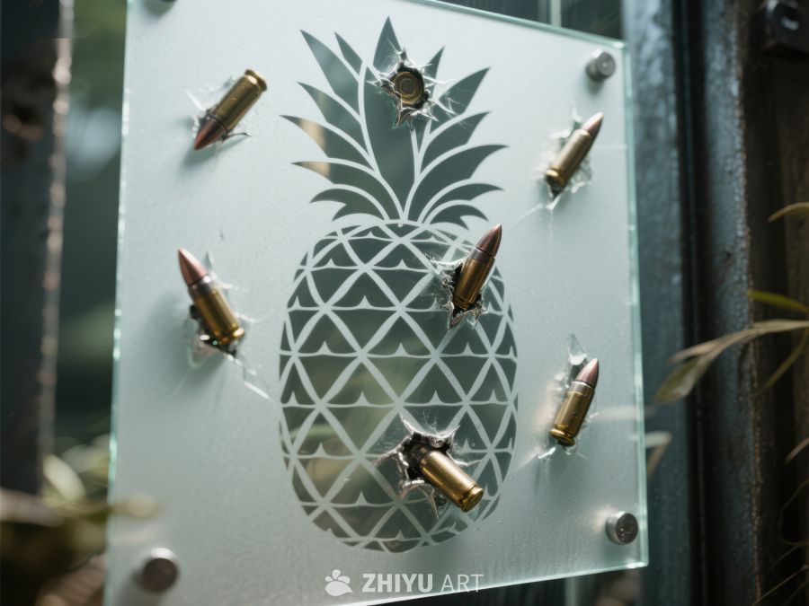 弹孔中的菠萝图案玻璃板 97