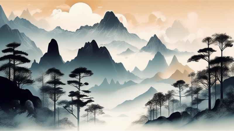 国风水彩画山水风景插画 94