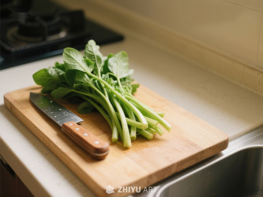 厨房砧板上的新鲜绿叶蔬菜 102