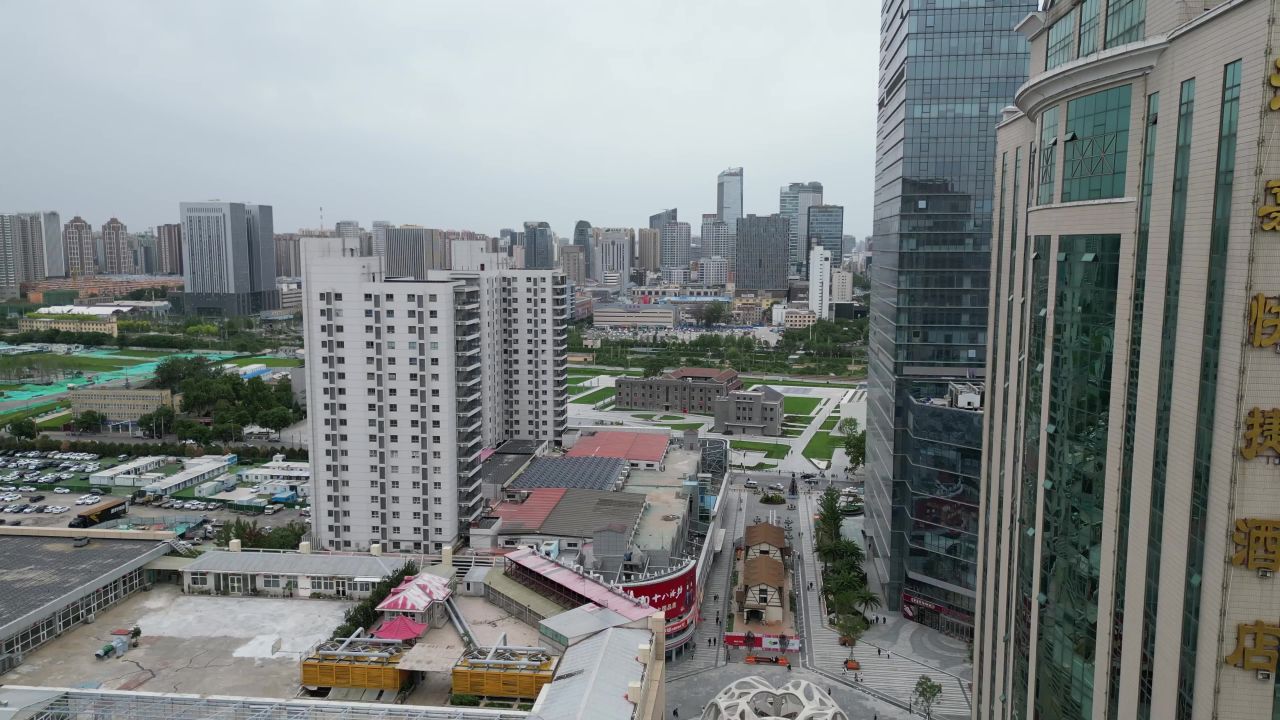 航拍石家庄商圈高楼建筑