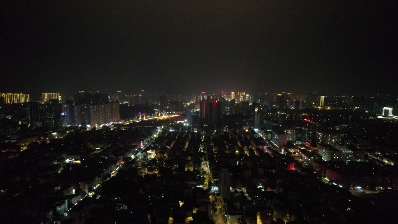 广西钦州城市夜景灯光交通航拍