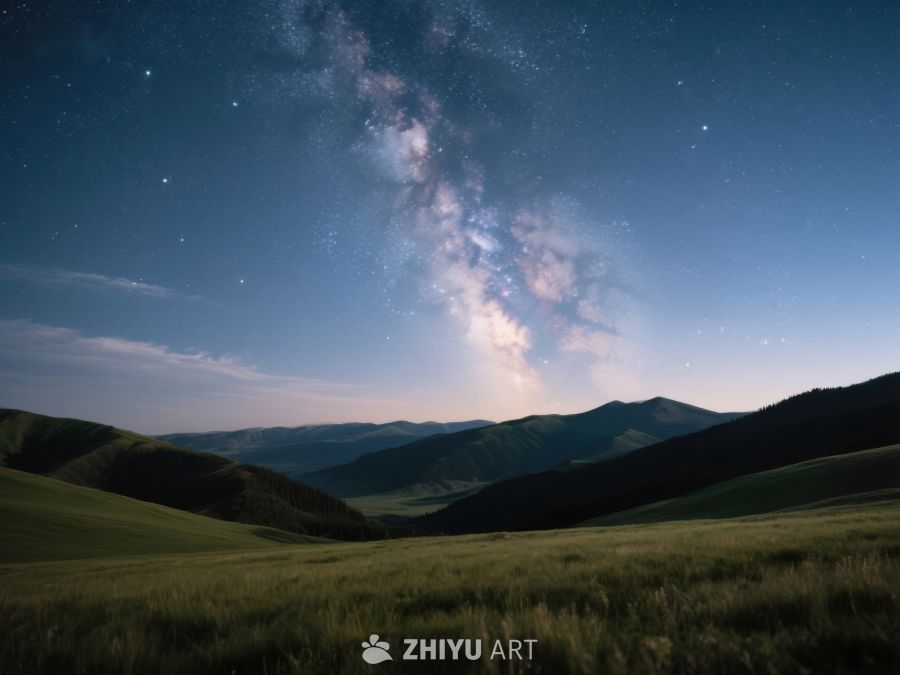 夜空银河下的宁静山丘 371