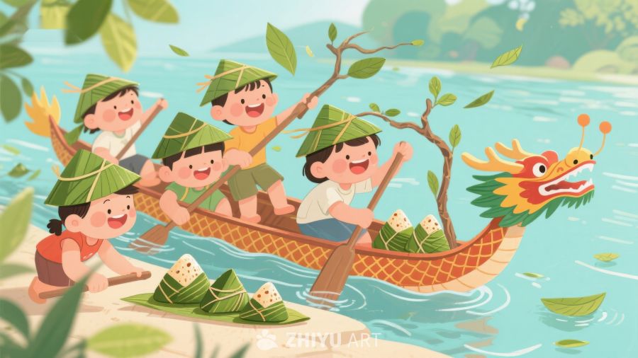 孩子们划龙舟庆祝传统节日 160