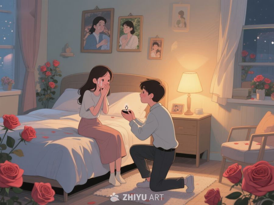 温馨求婚场景，室内浪漫时刻 768