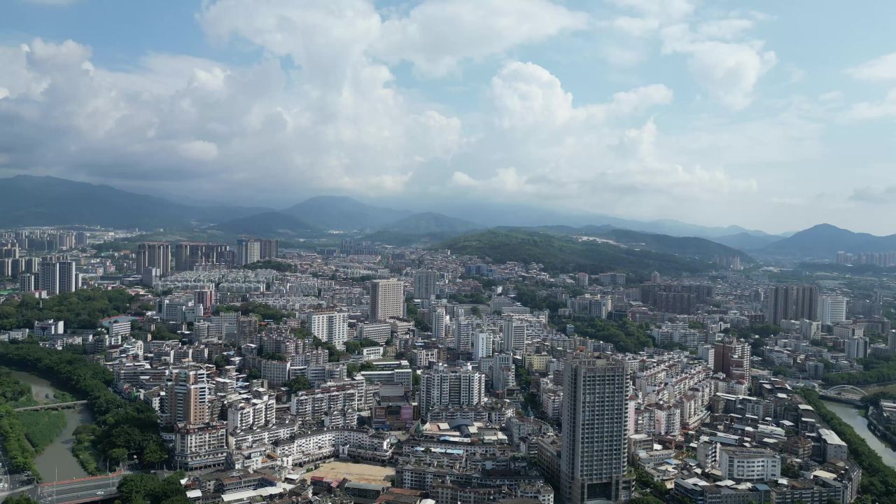 航拍福建龙岩城市大景