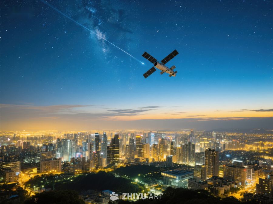 卫星飞越夜空城市 130