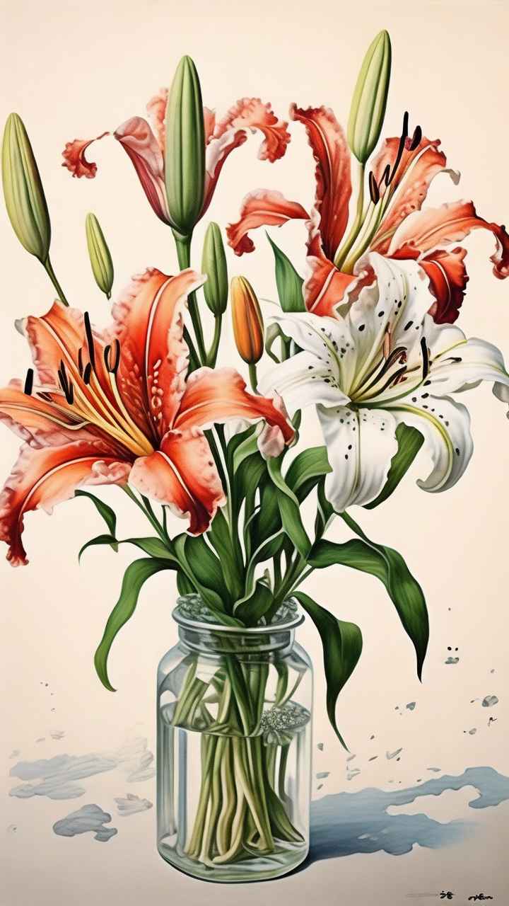 百合捧花插画平涂 25