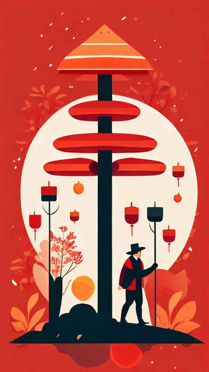 过年春节踩高跷简约插画 19